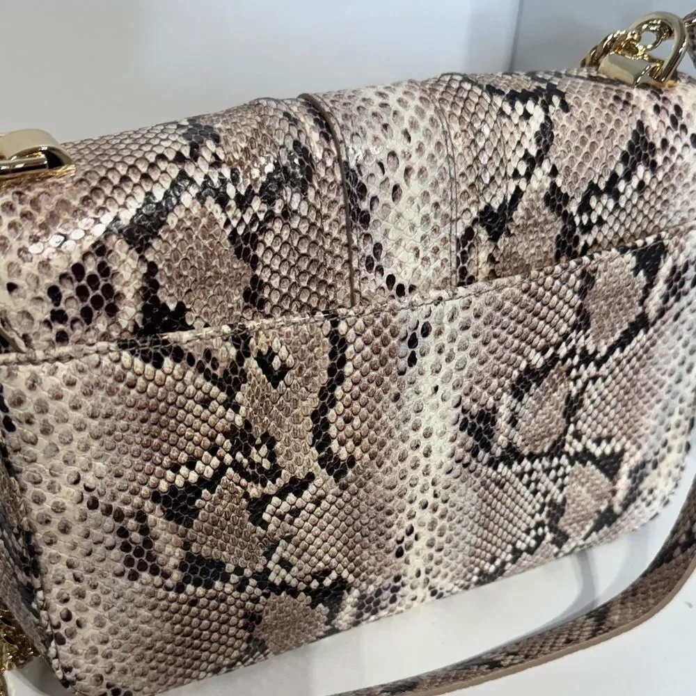 Brahmin Rosalie Snakeskin Crossbody Bag with Gold Chain